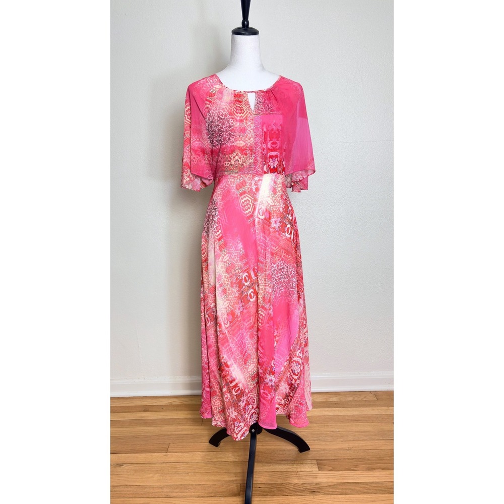 NEW Reba Boho Pink Chiffon Beaded Maxi Dress Size Small Cottage Wedding Party